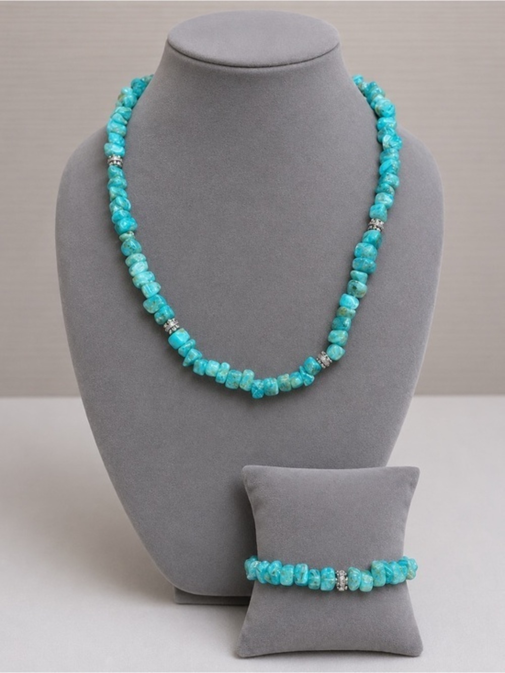 Faux Turquoise and silver Necklace and Bracelet set. Handcrafted. #156